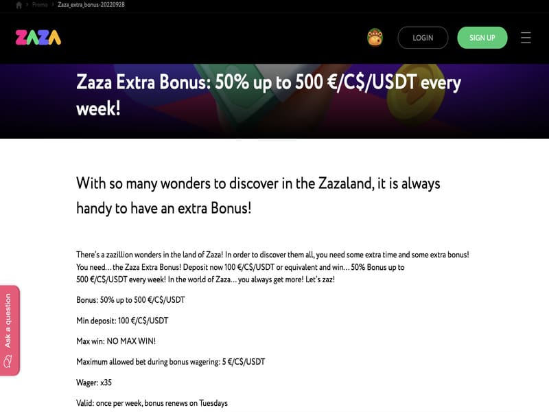 Zaza Dedicated Bonuses
